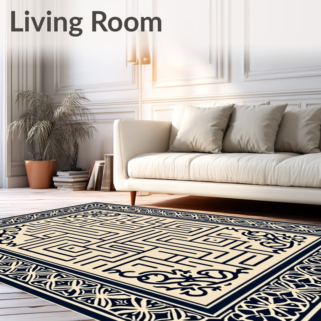 Aesthetic Navy Maze Border Rug
