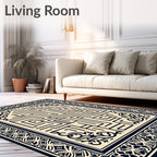 Aesthetic Navy Maze Border Rug