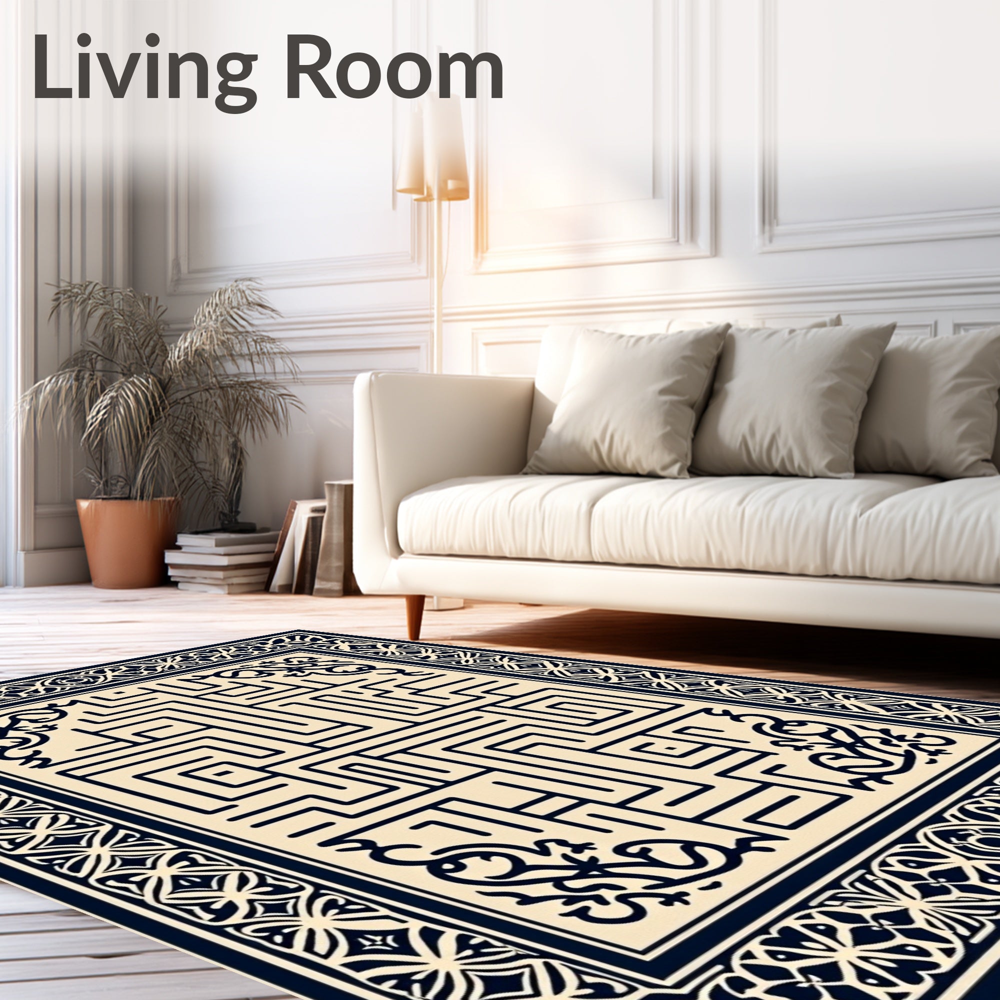 Aesthetic Navy Maze Border Rug