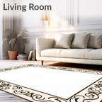 Cream and Brown Ornate Floral Border Rug