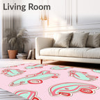 Retro Teal Pink Toy Car Collage Rug