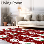 Festive Red Snowman Holly Snowflakes Rug