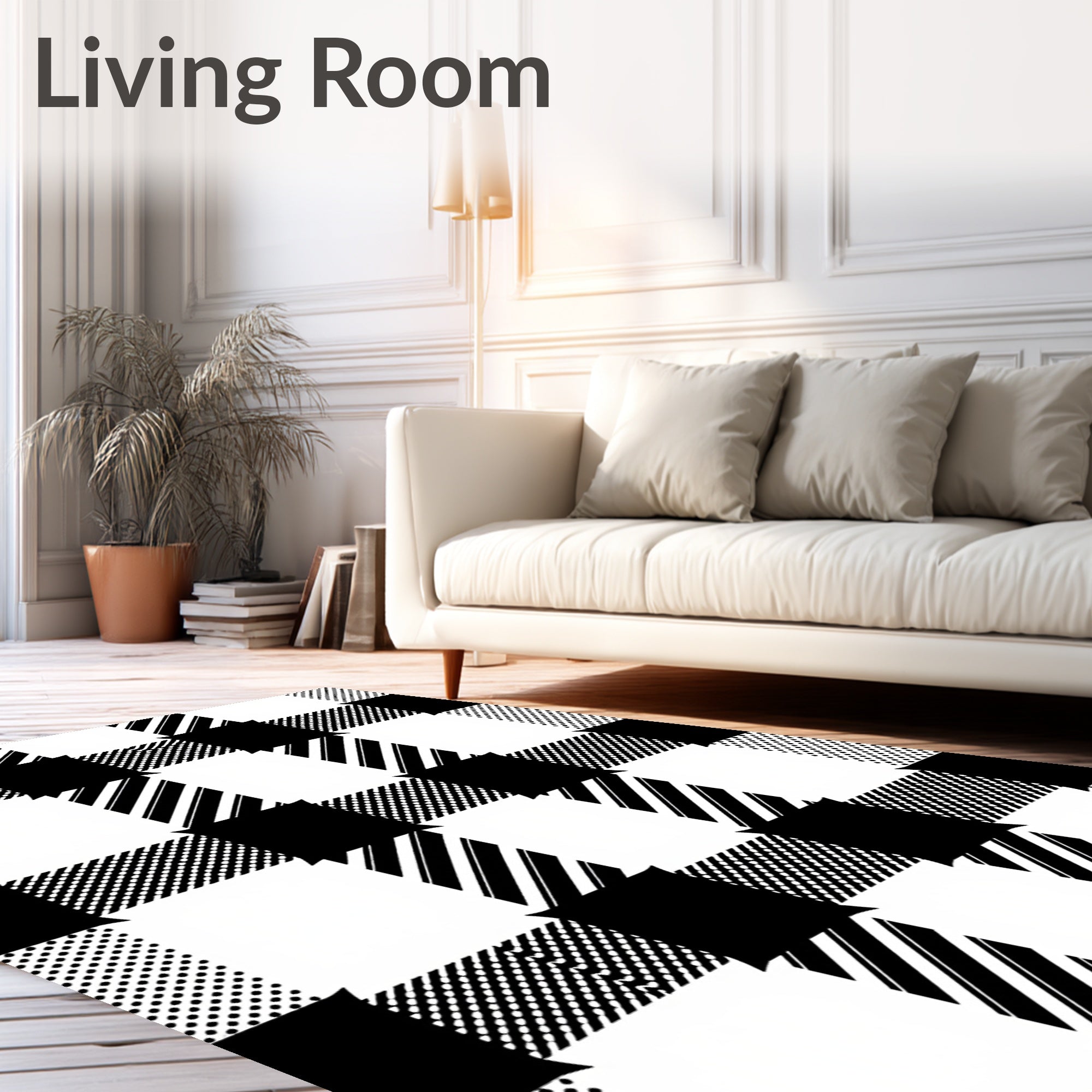 Black White Buffalo Plaid Squares Rug