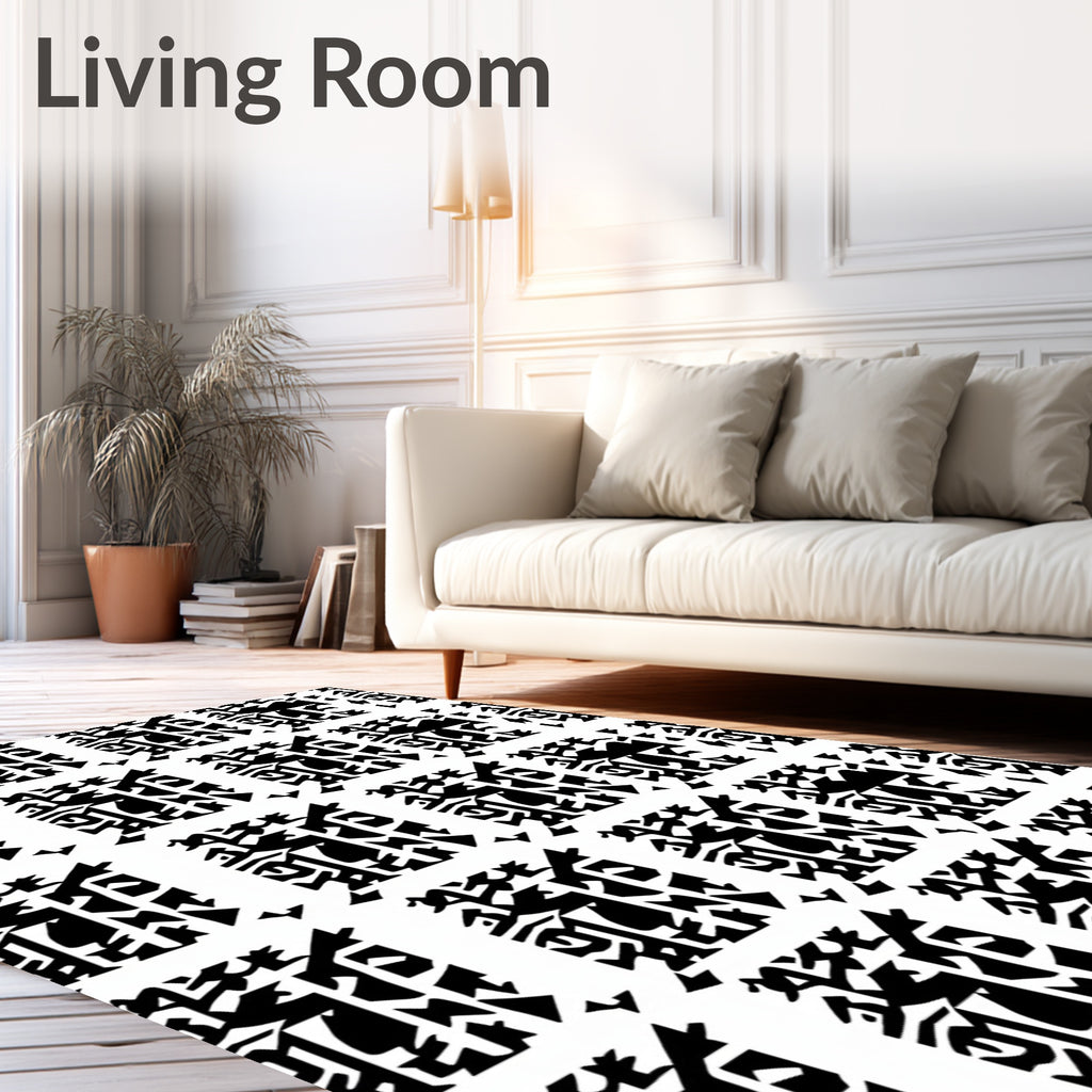 Monochrome Abstract Rectangular Grid Rug