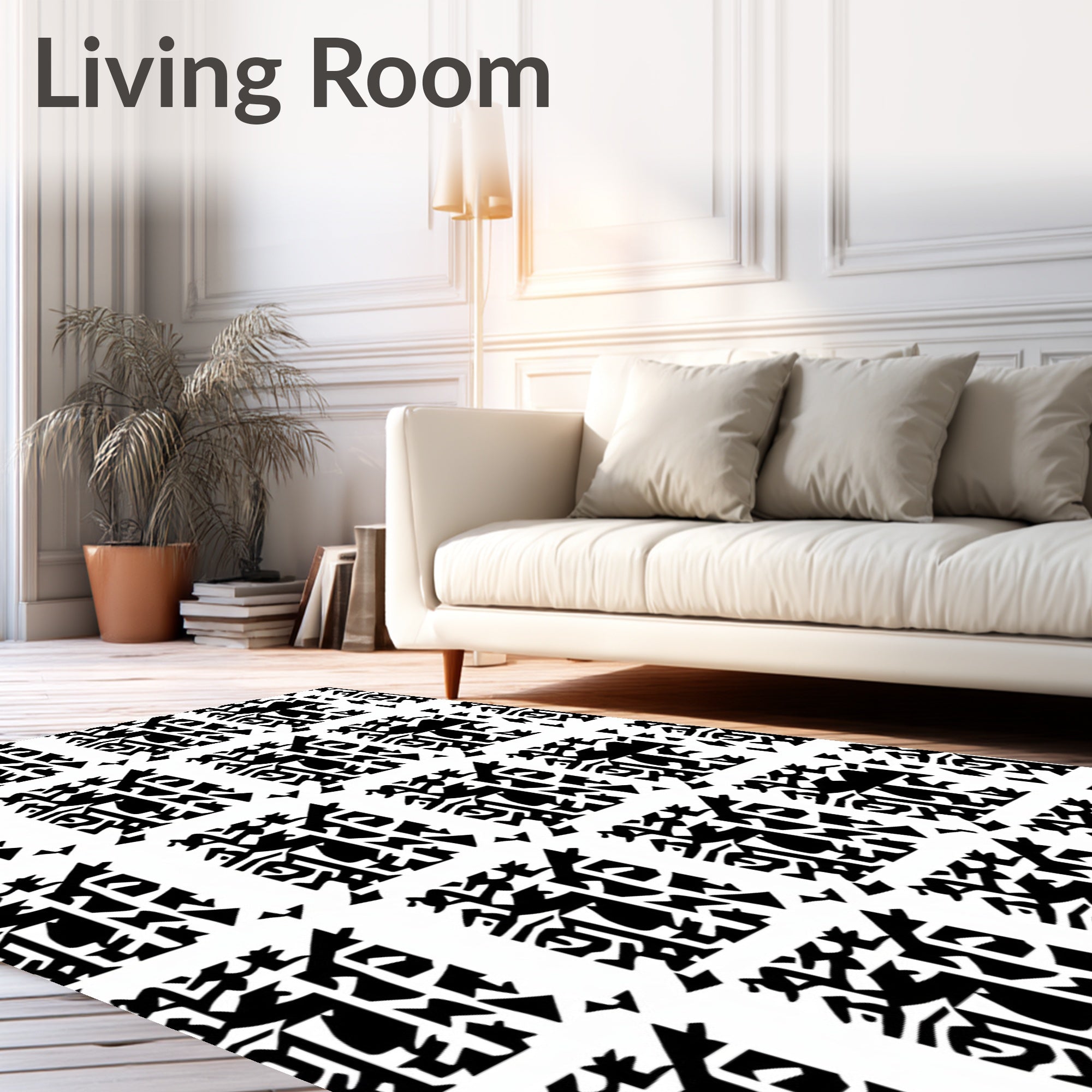 Monochrome Abstract Rectangular Grid Rug