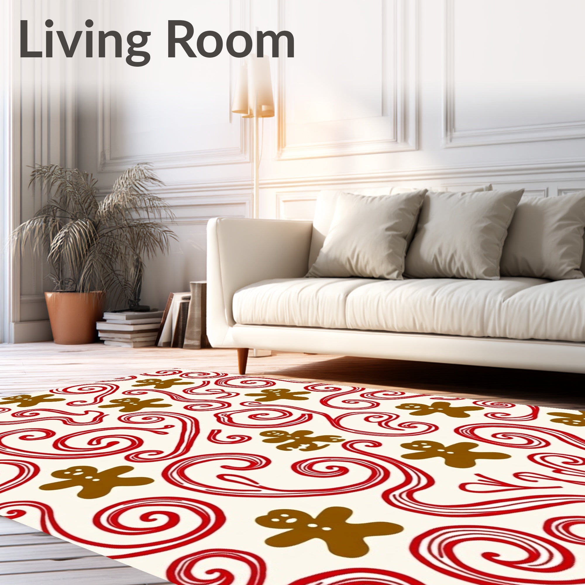 Brown Gingerbread Swirls Red Rug