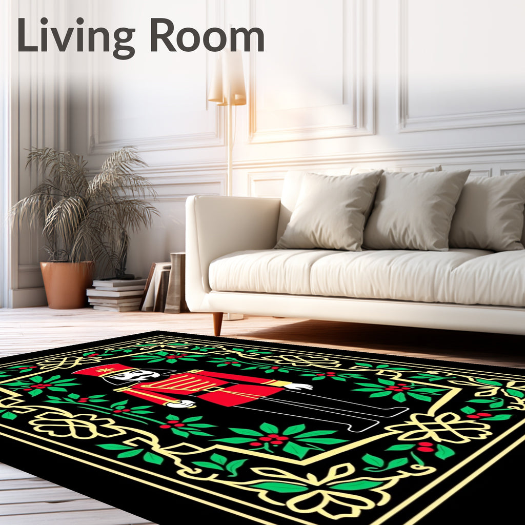 Festive Red Nutcracker Holly Border Rug