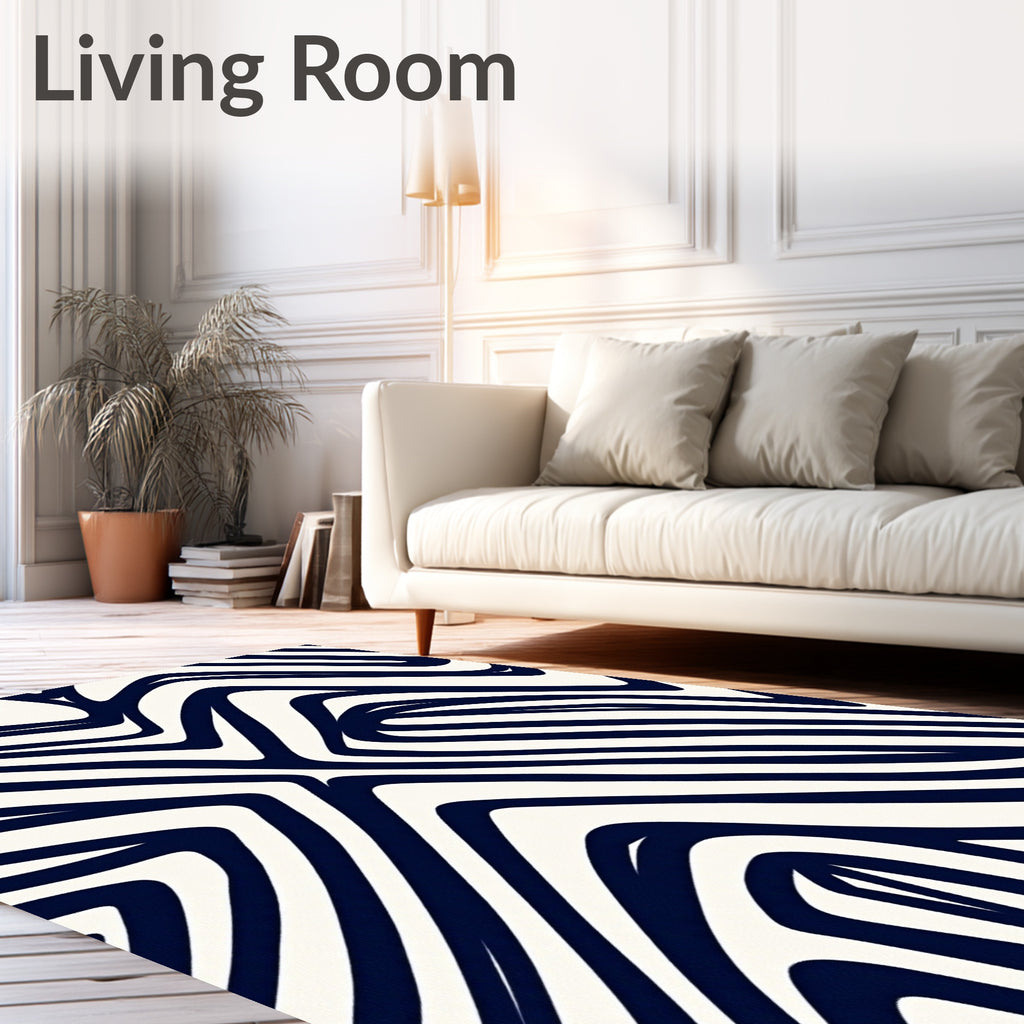 Deep Blue Abstract Overlapping Lines Rug