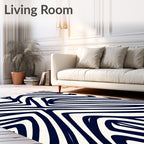 Deep Blue Abstract Overlapping Lines Rug