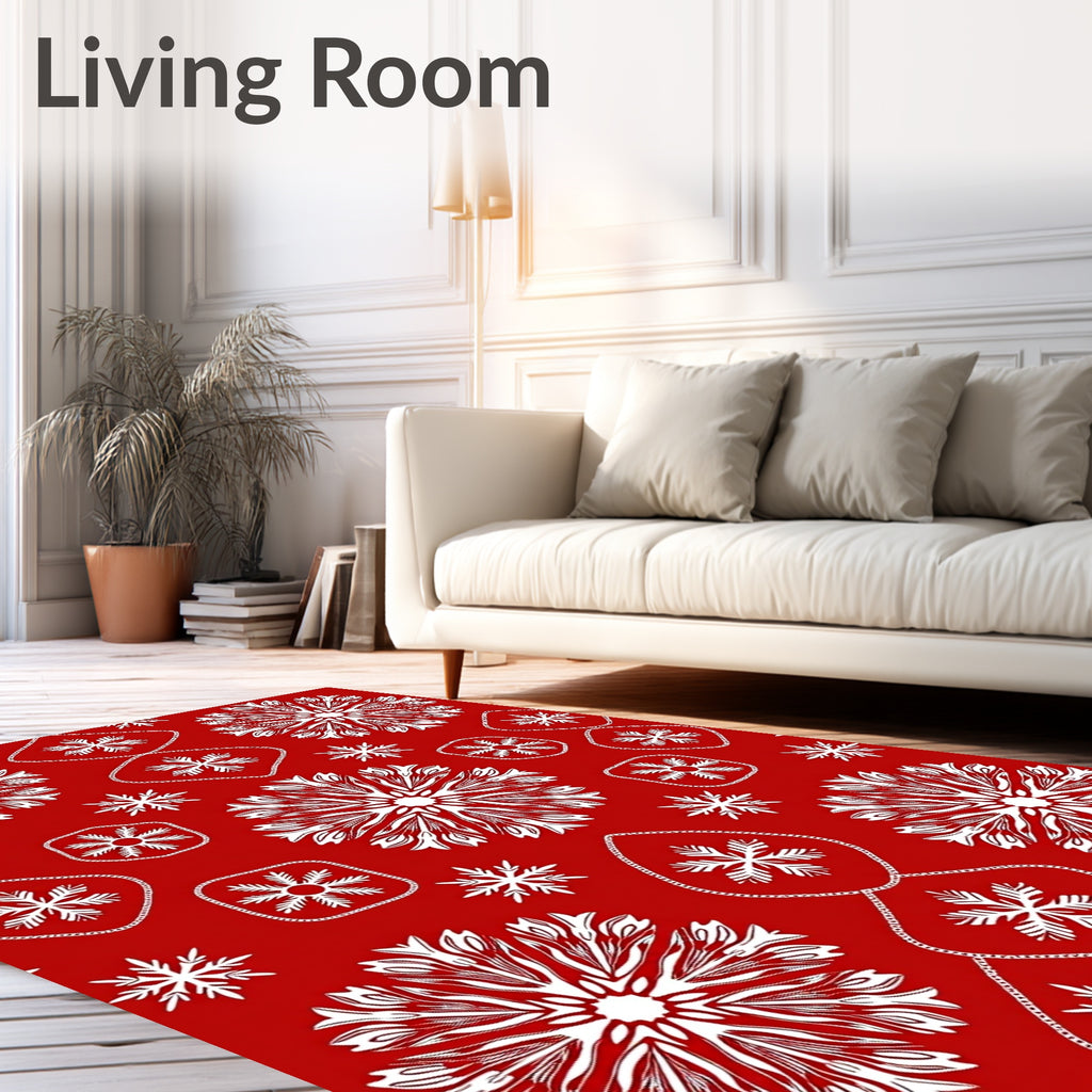 Crimson Snowflakes Medallion Arrangement Rug