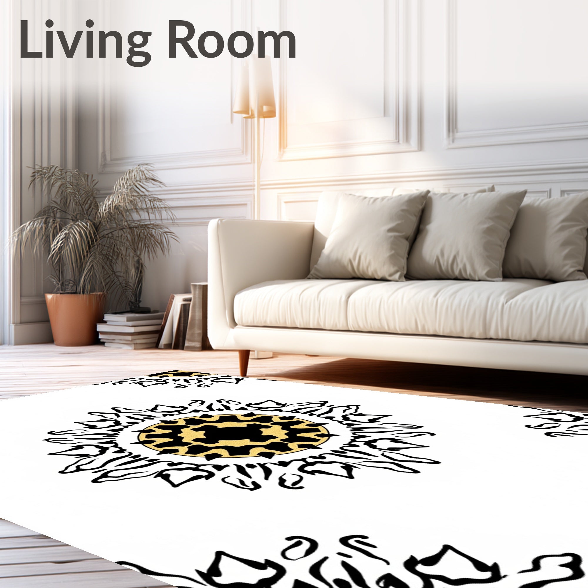 Black Gold Sunburst Medallion Rug