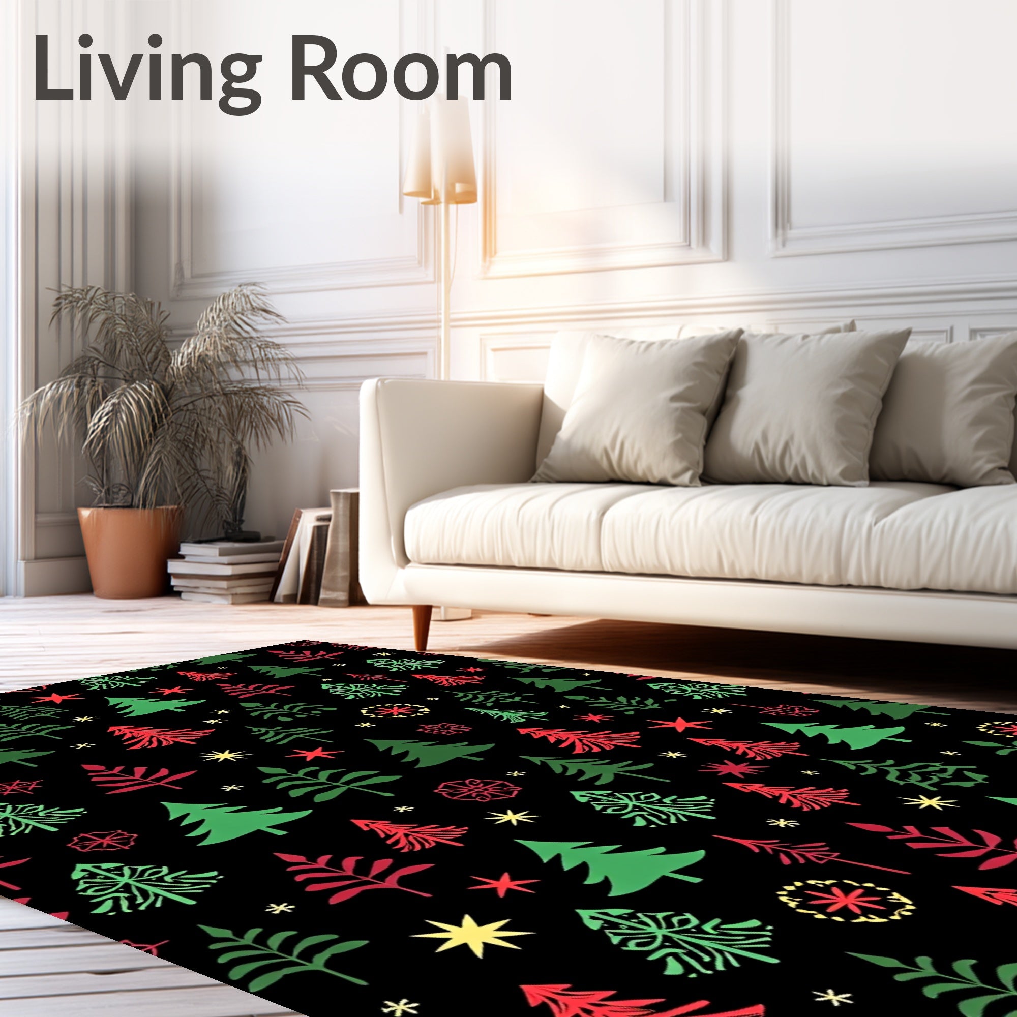 Holiday Evergreen Collection Red Green Stars Rug