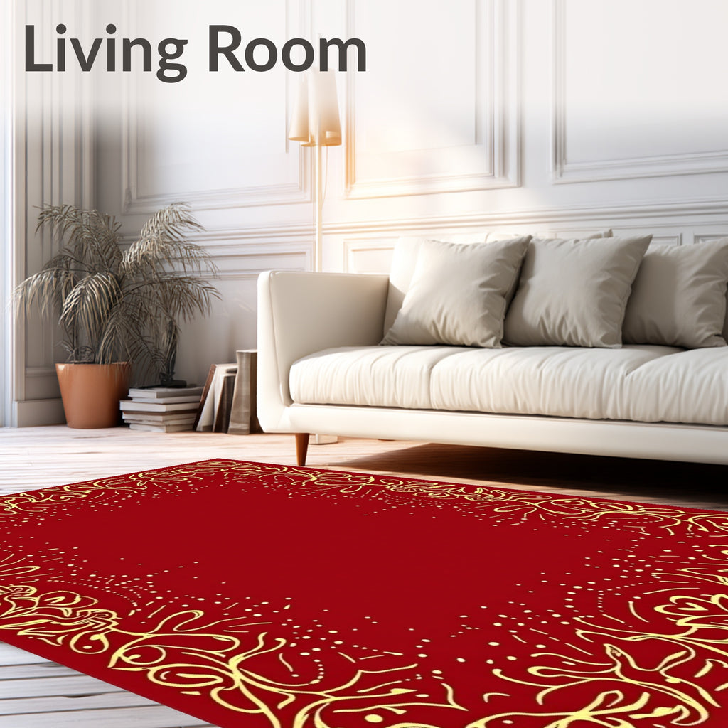 Crimson Gold Ornate Border Rug