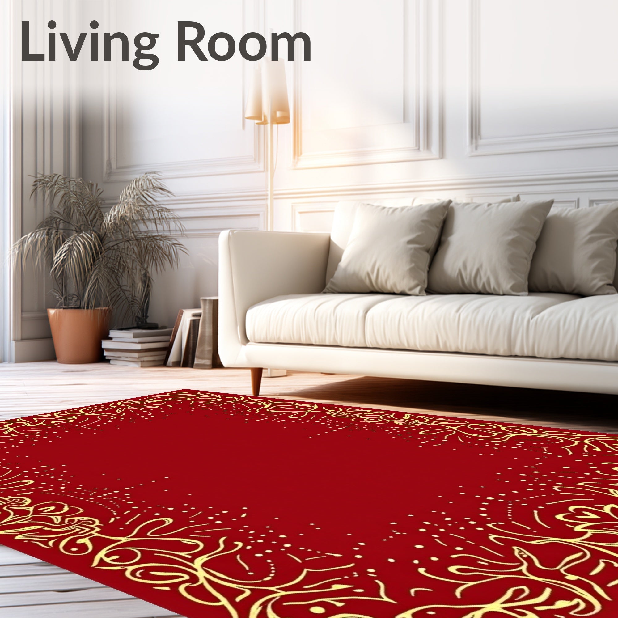 Crimson Gold Ornate Border Rug
