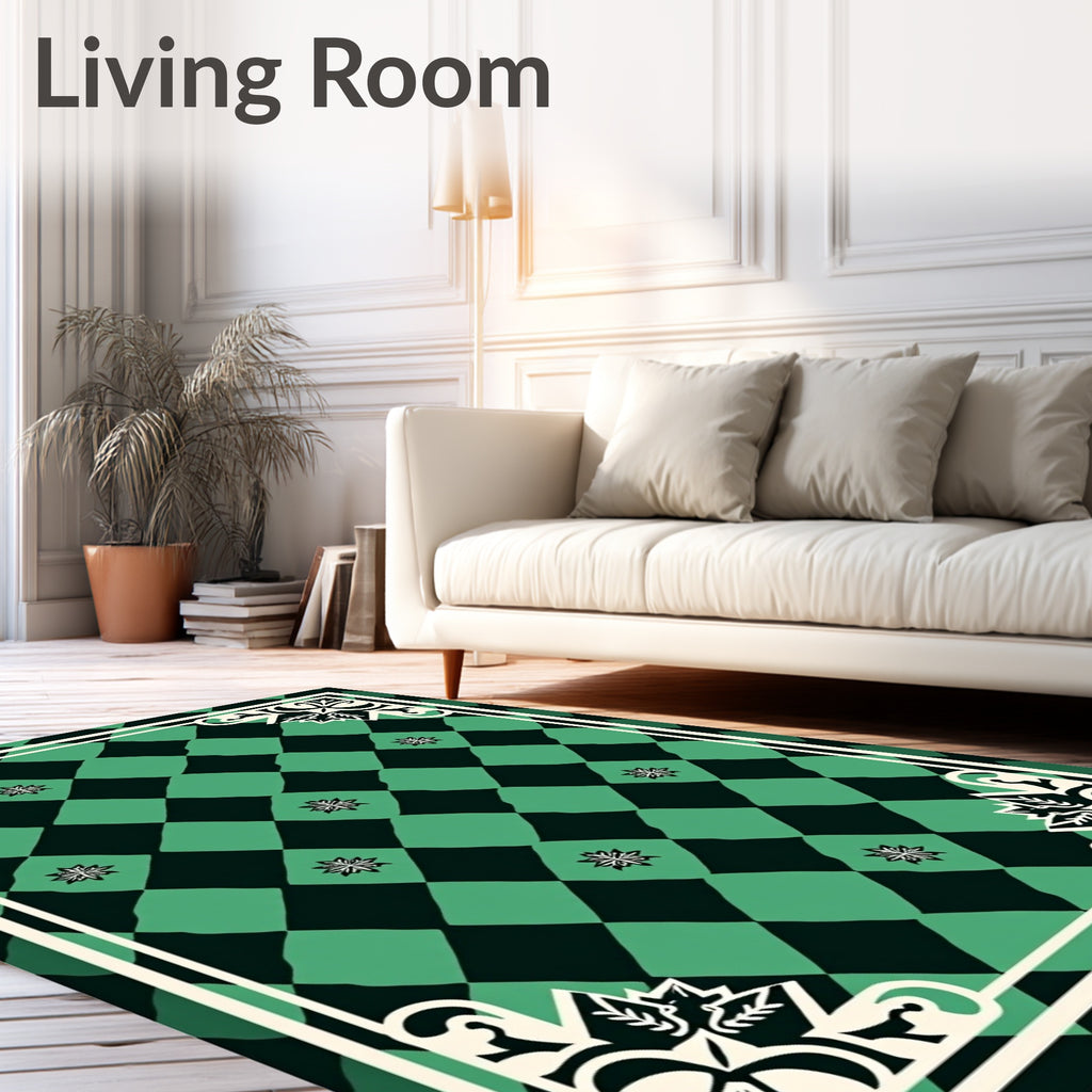 Seafoam Emerald Diamond Floral Corners Rug