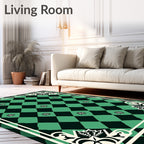 Seafoam Emerald Diamond Floral Corners Rug
