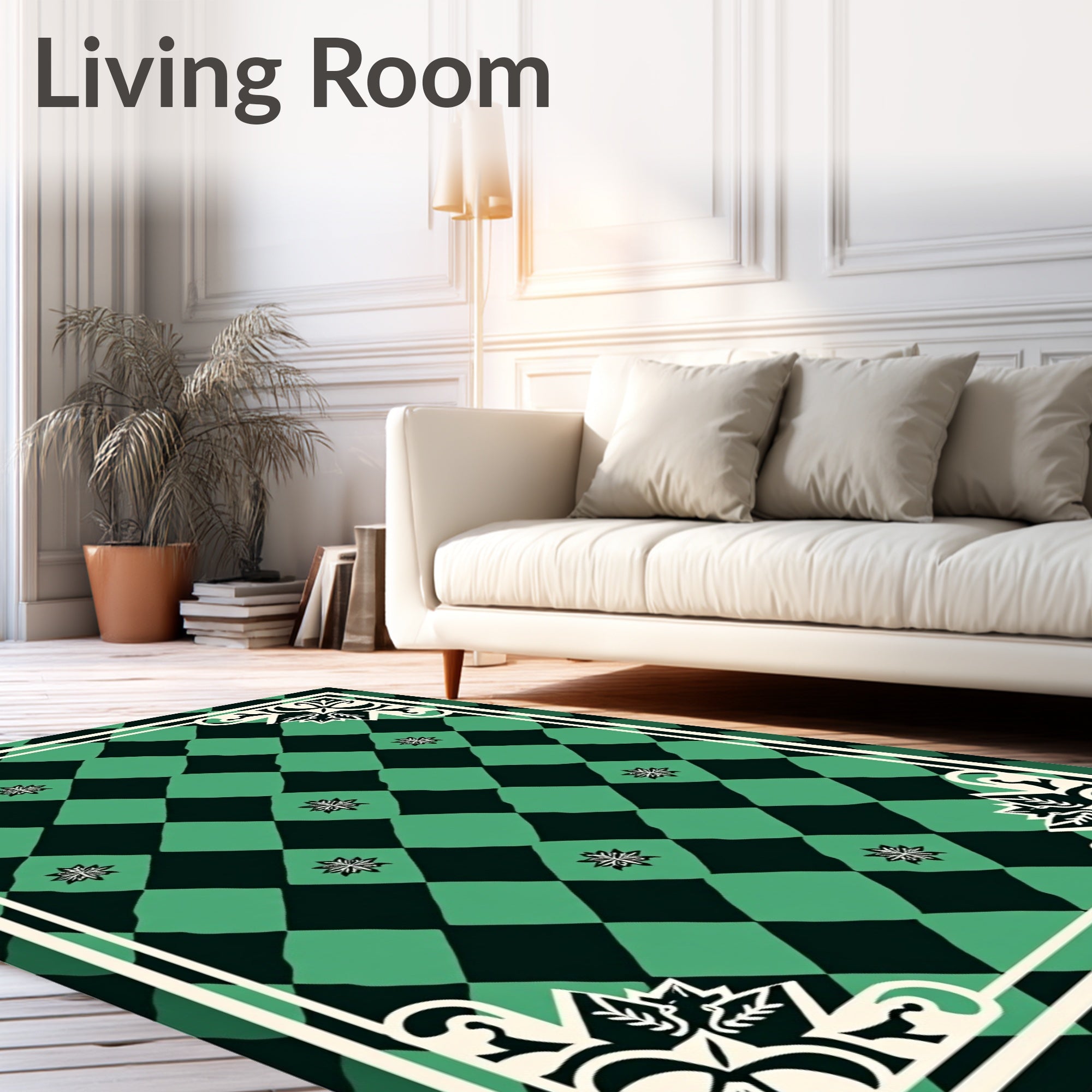 Seafoam Emerald Diamond Floral Corners Rug