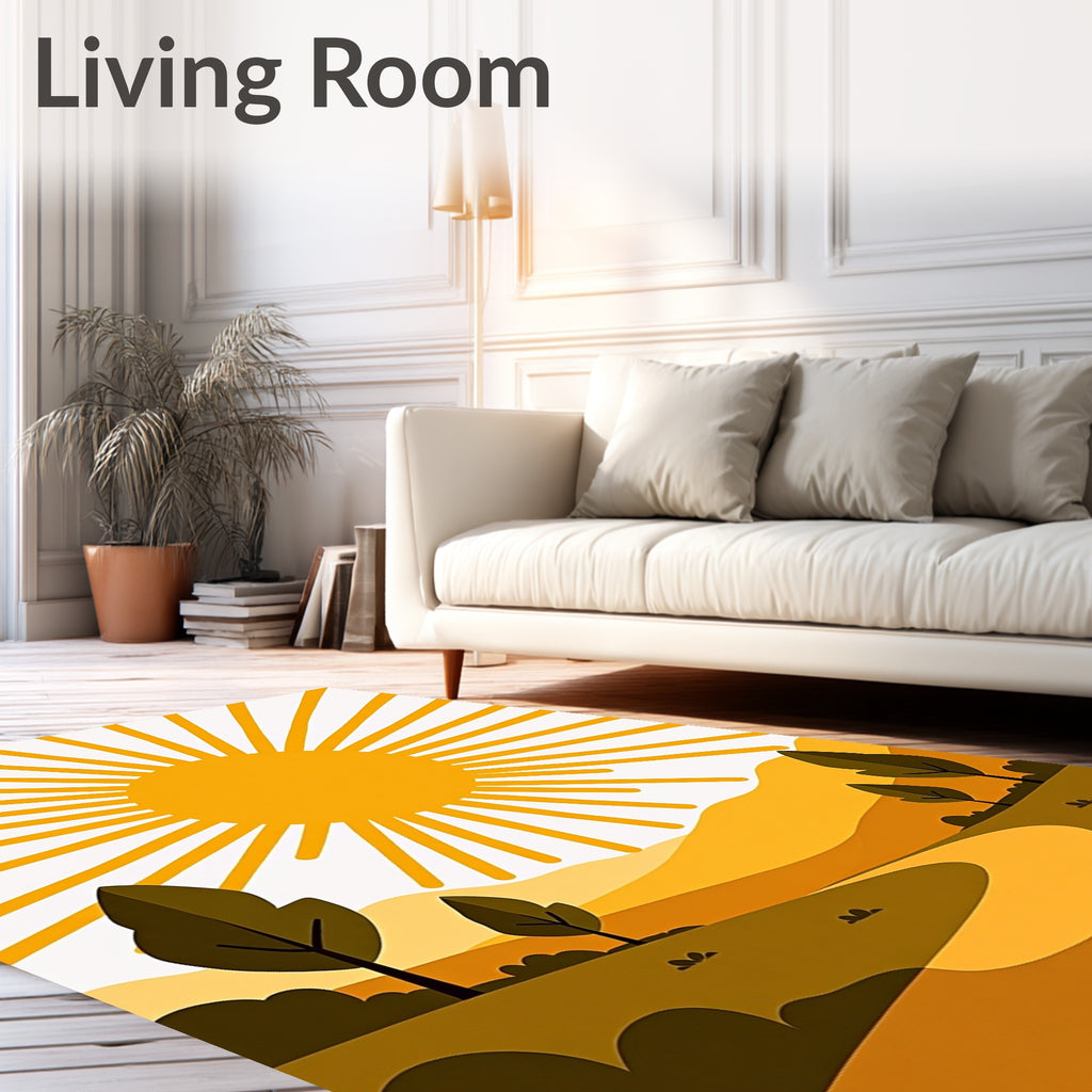 Golden Sun Over Rolling Hills Landscape Rug