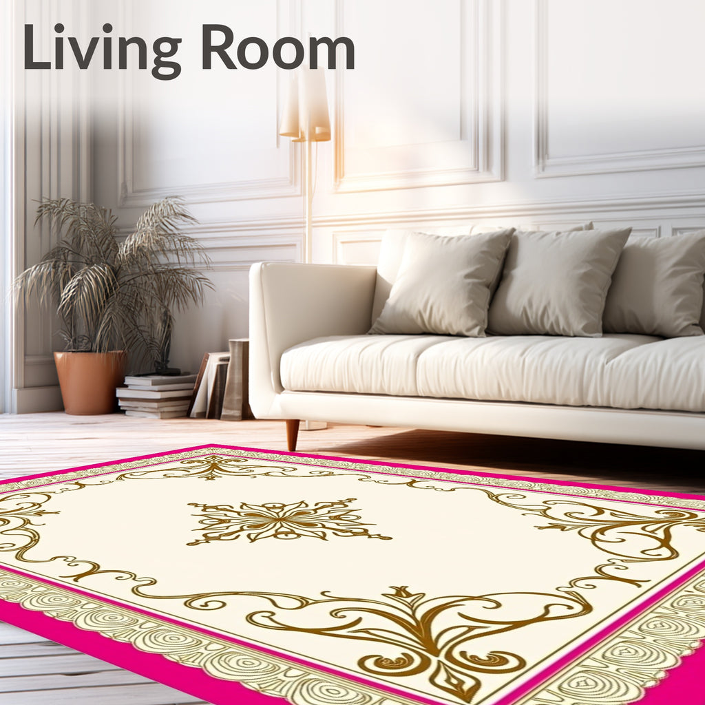 Fuchsia Gold Ornate Medallion Rectangle Rug
