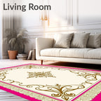 Fuchsia Gold Ornate Medallion Rectangle Rug