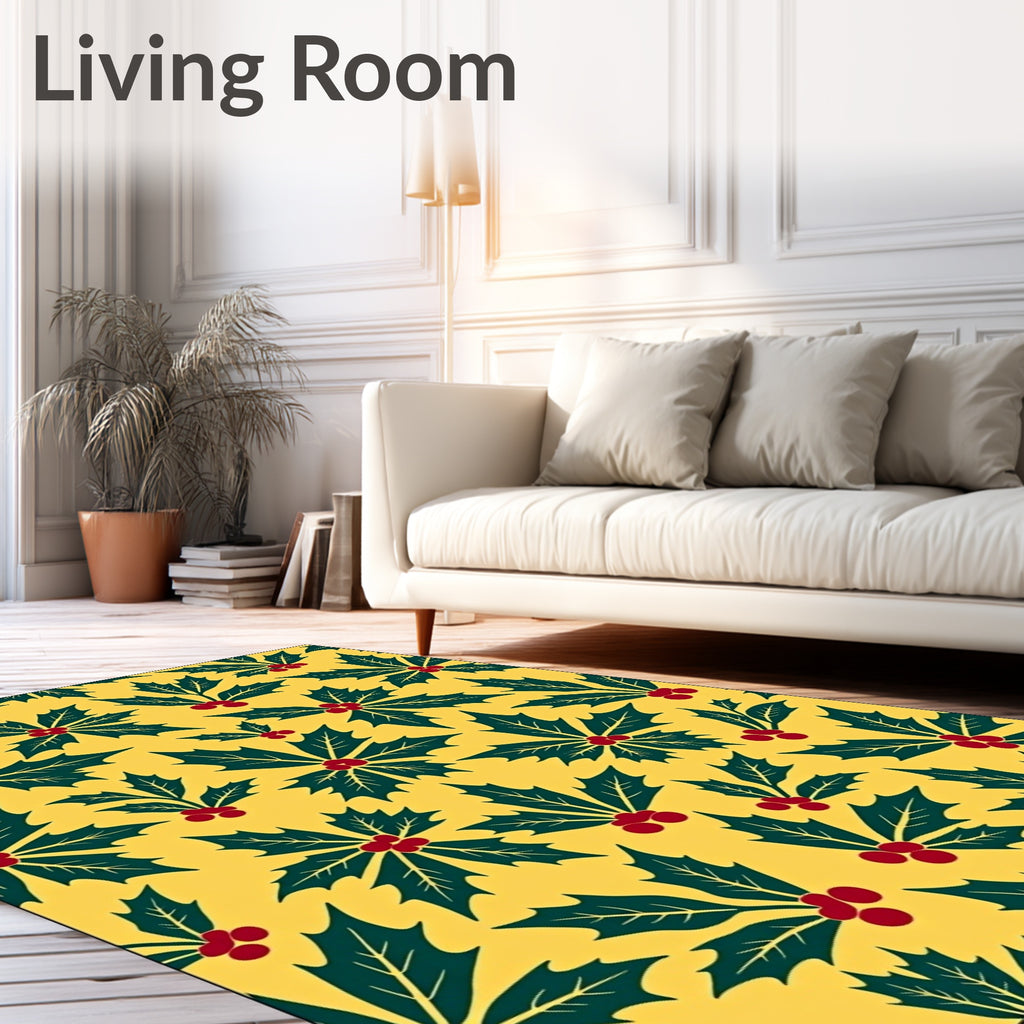 Festive Holly Berry Yellow Repeat Rug