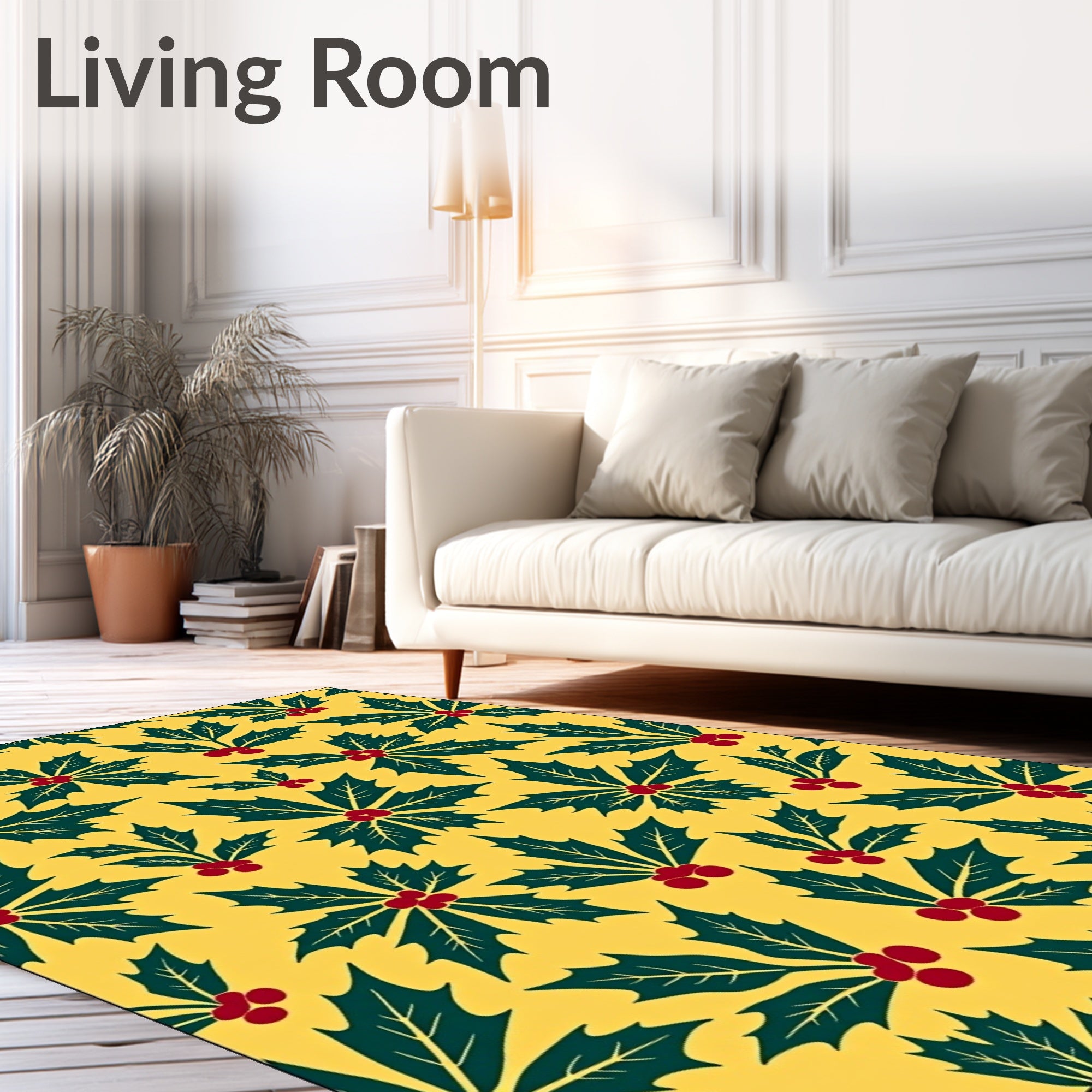 Festive Holly Berry Yellow Repeat Rug