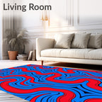 Dynamic Red Blue Wavy Flow Rug