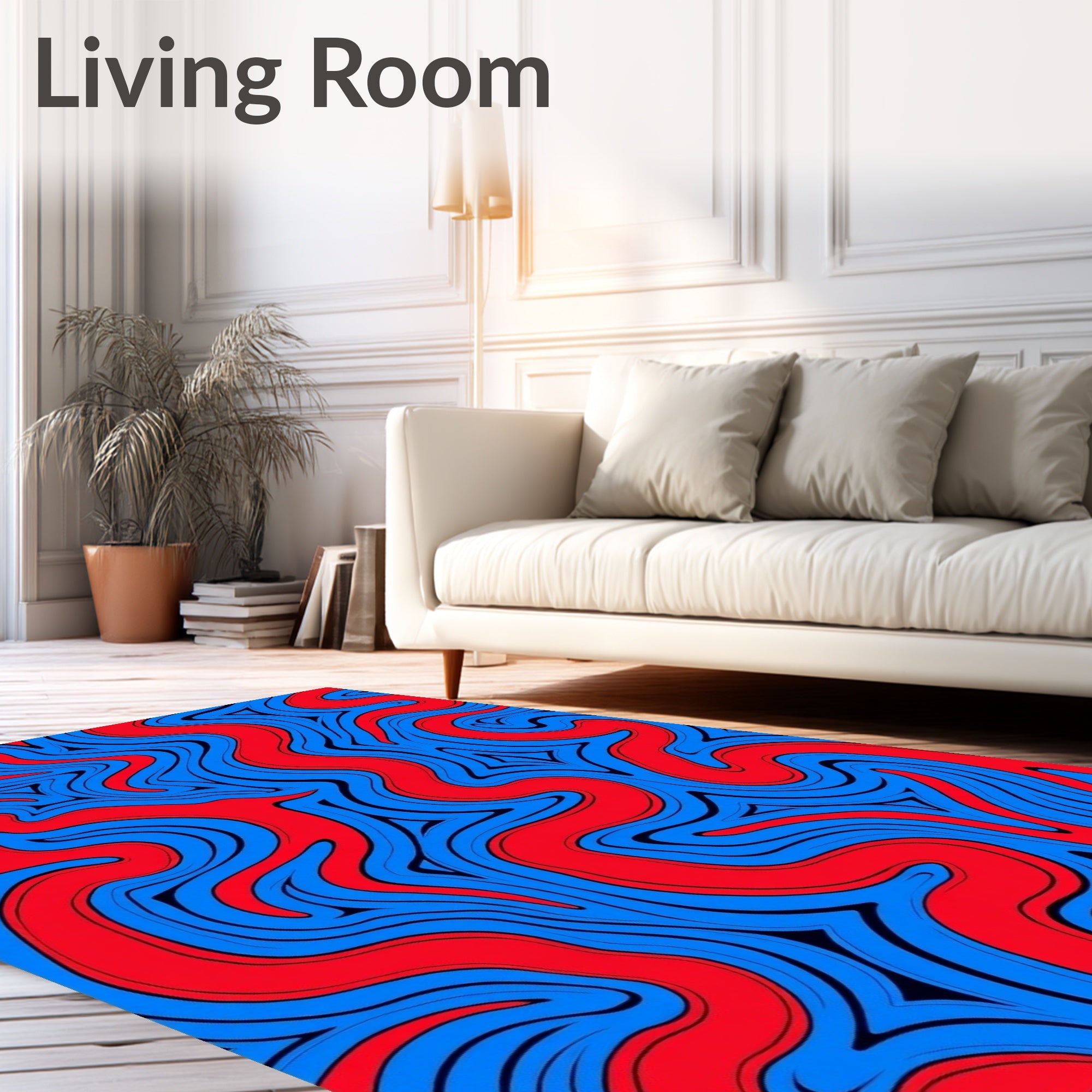 Dynamic Red Blue Wavy Flow Rug