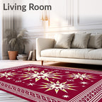Crimson Starburst Geometric Border Rug