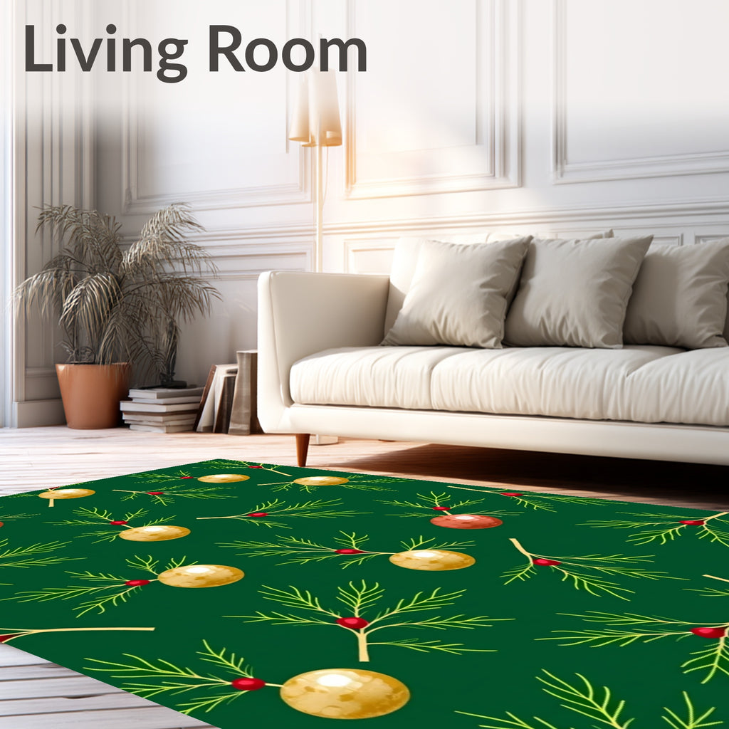 Holiday Pine Ornaments on Green Rug
