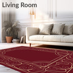 Crimson and Gold Floral Bordered Rug