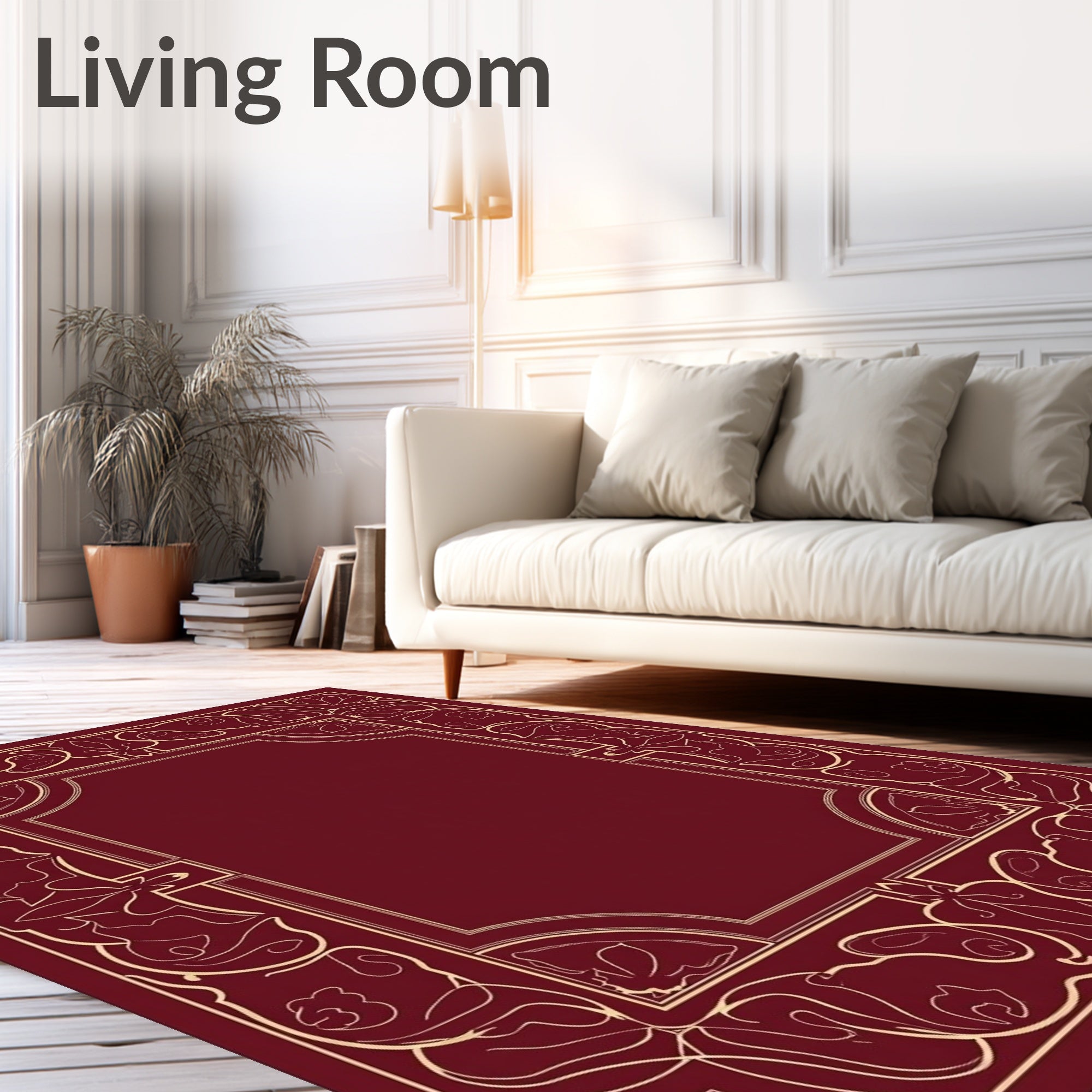 Crimson and Gold Floral Bordered Rug