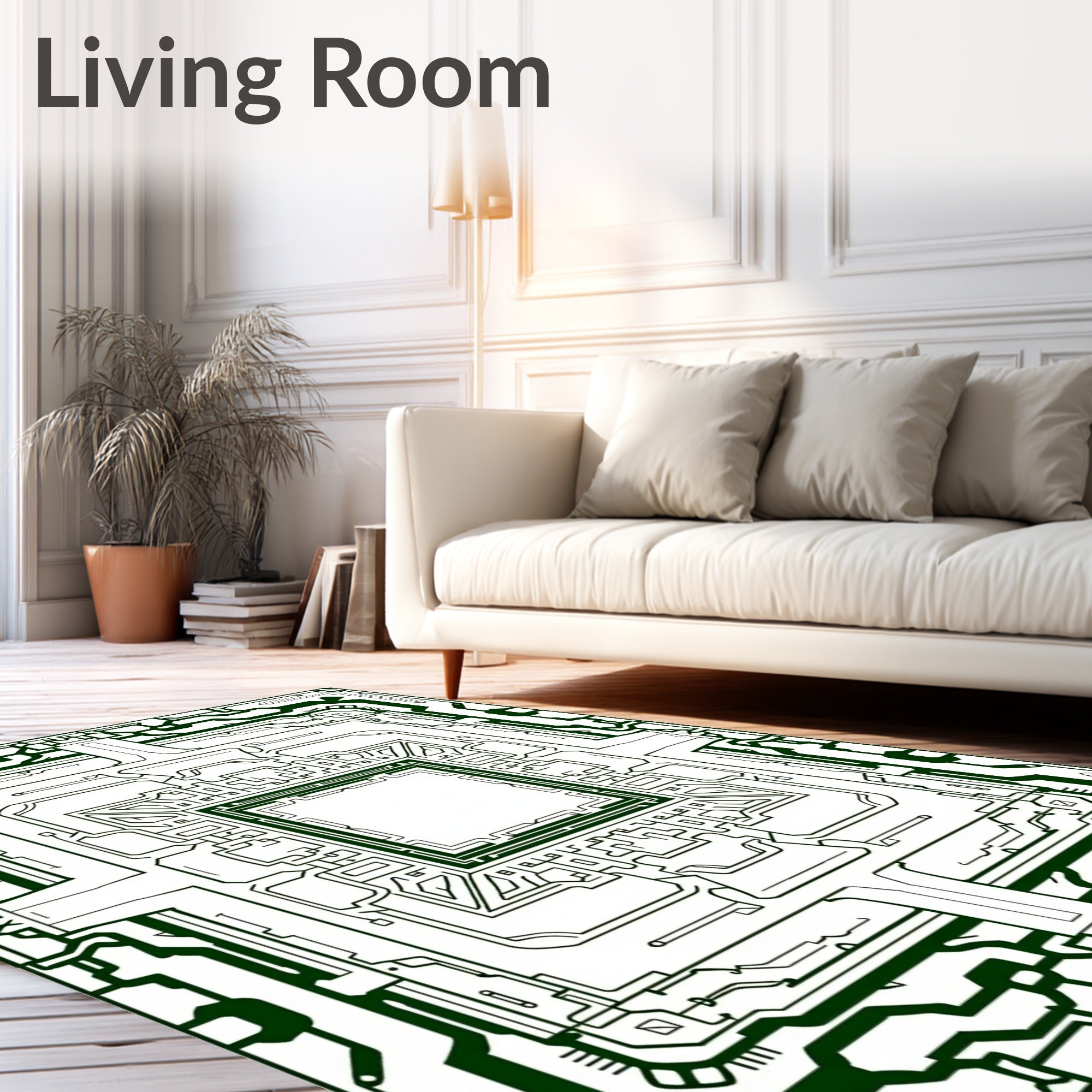 Dark Green Futuristic Circuit Board Rug