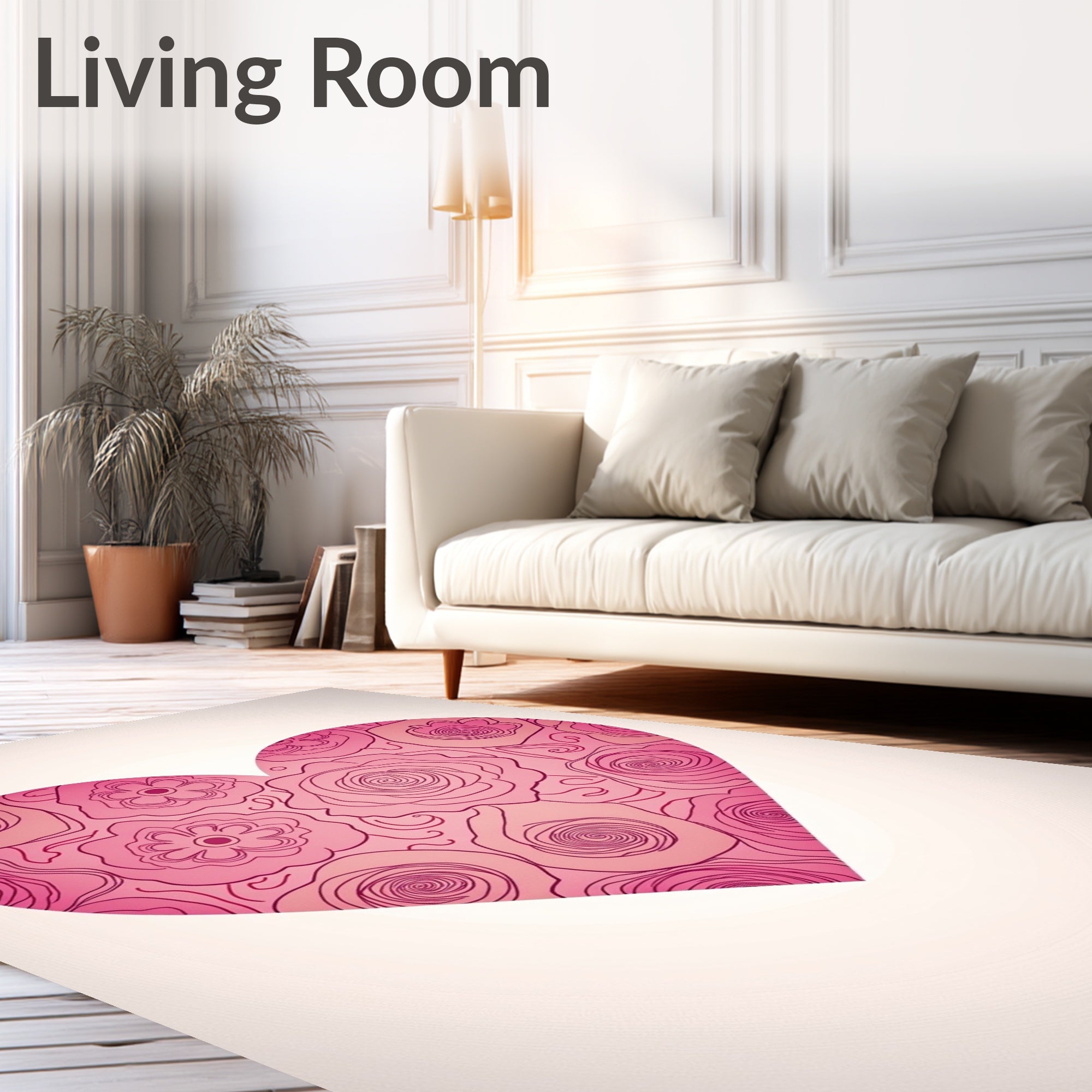Pink Hand Drawn Floral Heart Rug