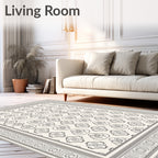 Elegant Gray Oval Medallion Border Rug