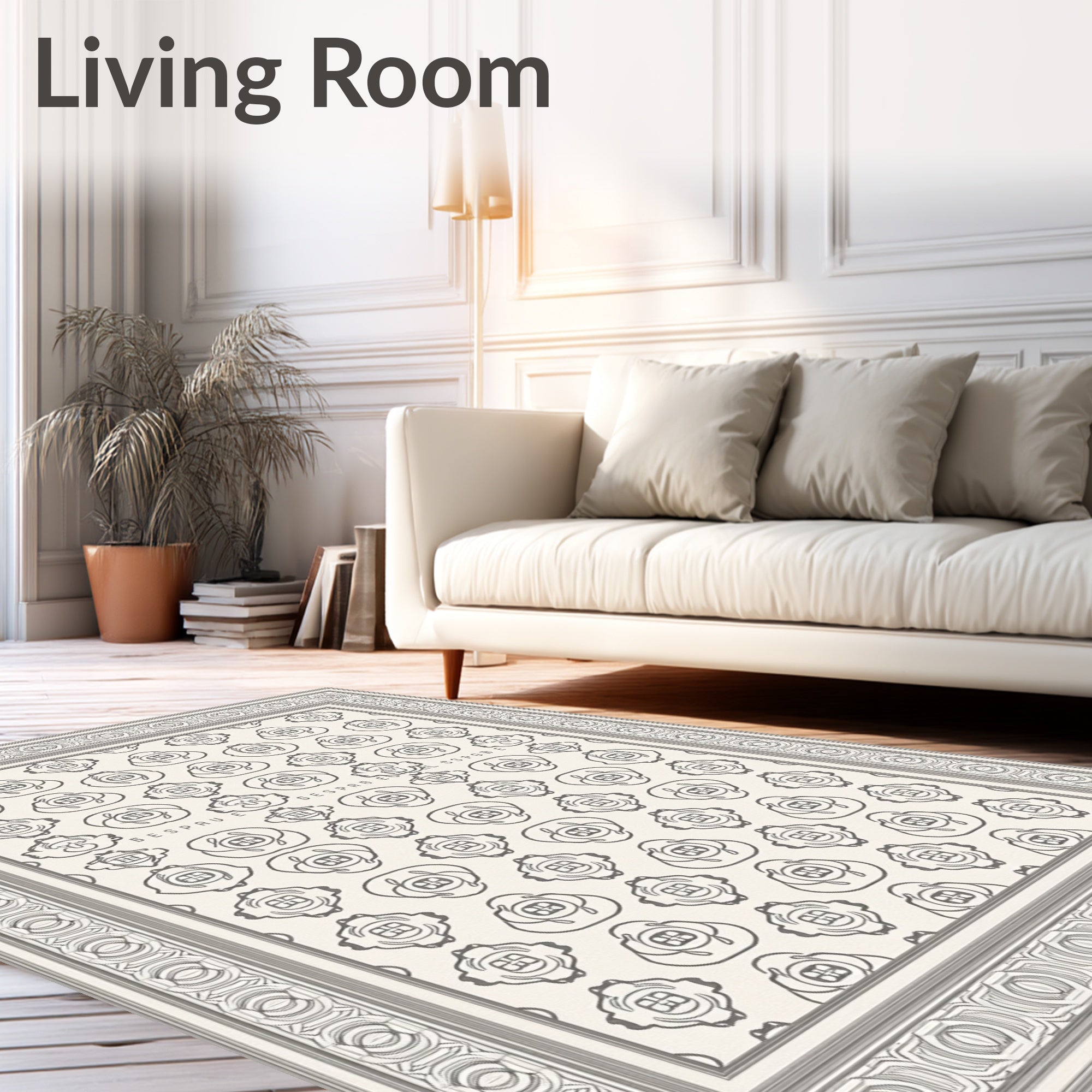 Elegant Gray Oval Medallion Border Rug