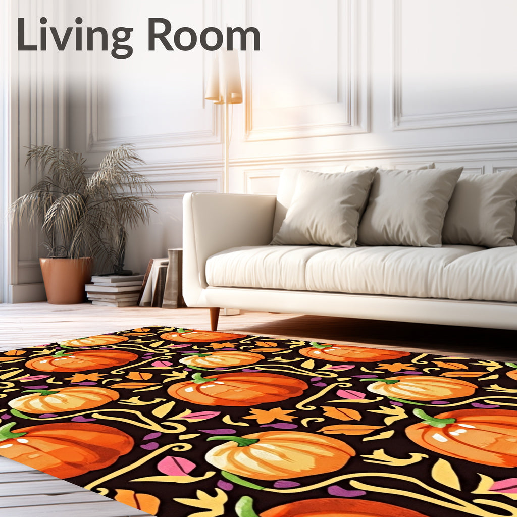 Orange Pumpkin Autumn Leaves Rug