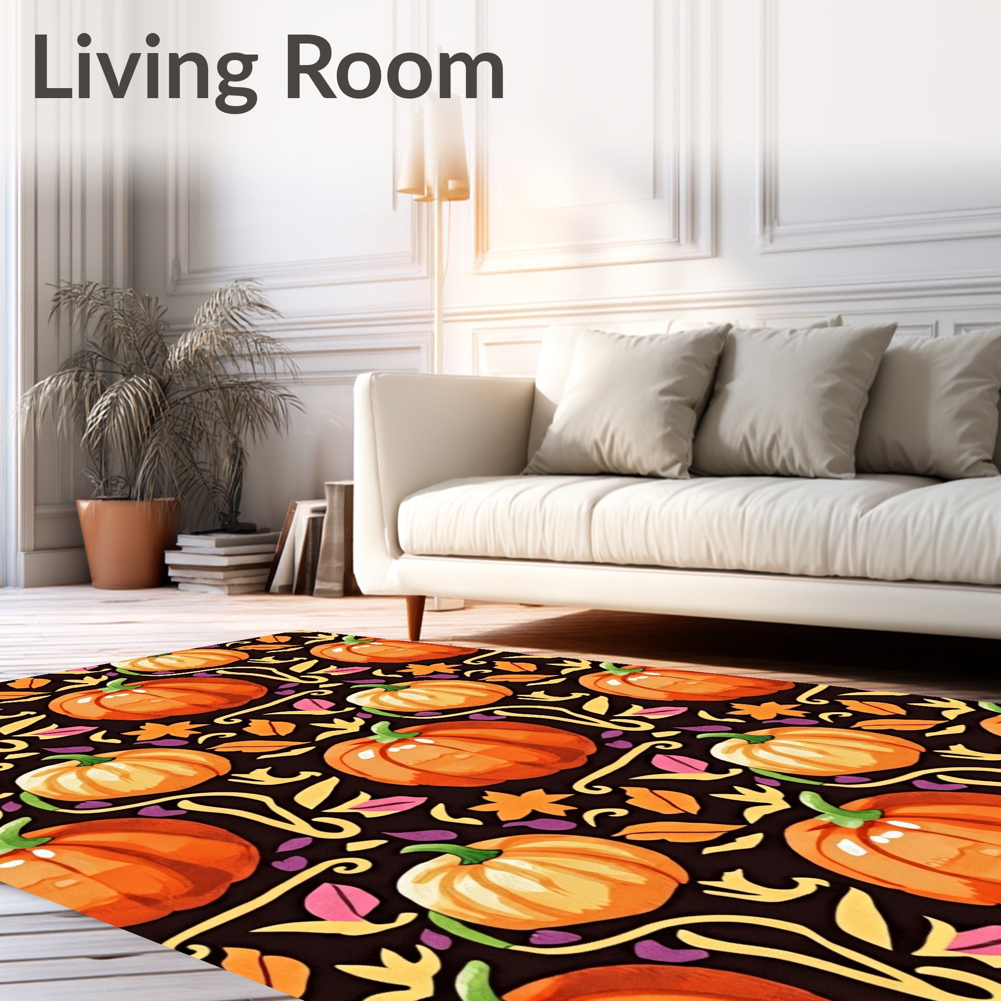 Orange Pumpkin Autumn Leaves Rug