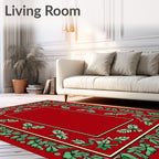 Crimson Bordered Green Leaf Medallion Rug
