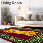 Retro Orange Striped Cat Floral Border Rug
