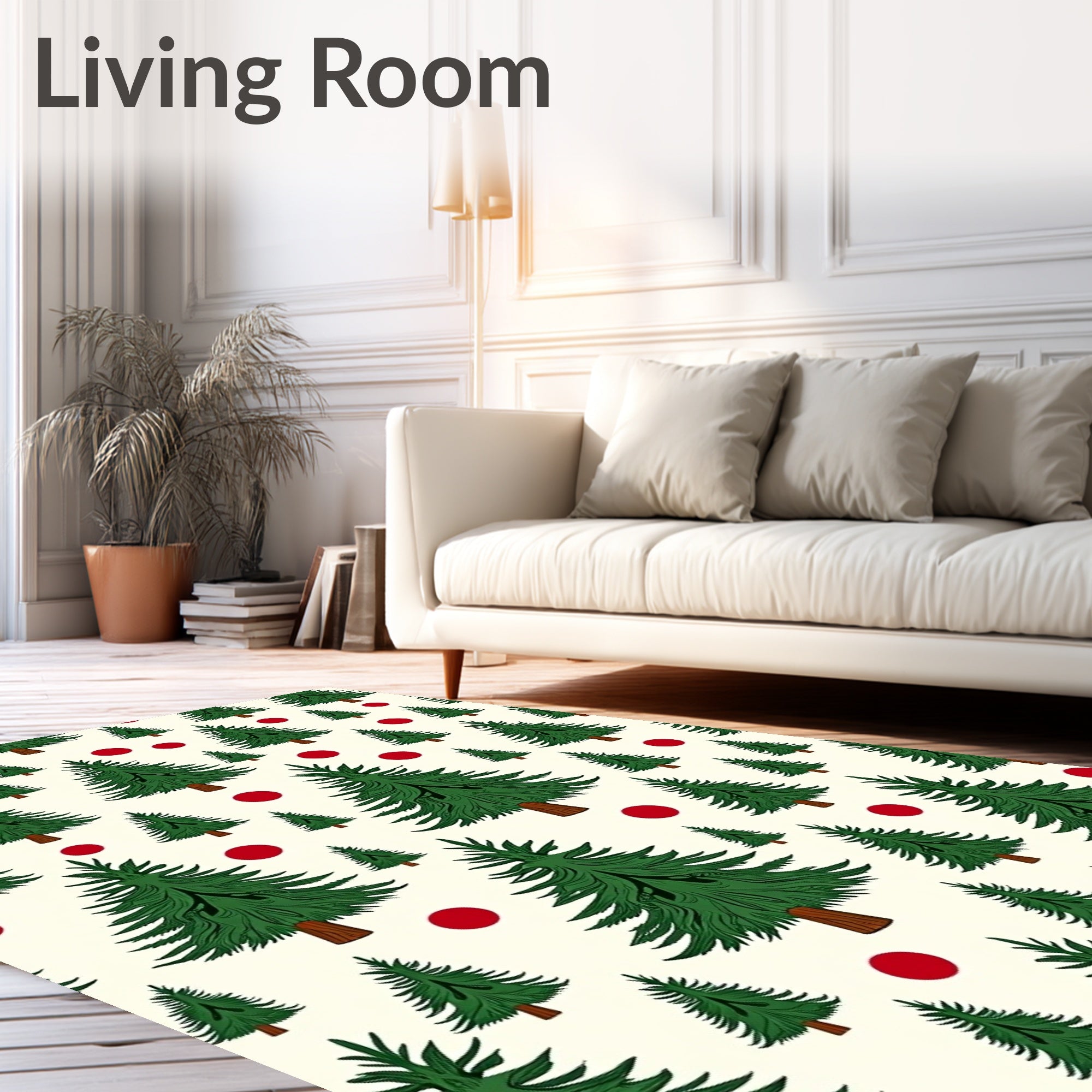 Evergreen Spruce Trees with Red Orbs Rug
