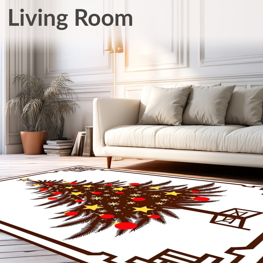 Brown Christmas Tree with Red Ornaments Rug