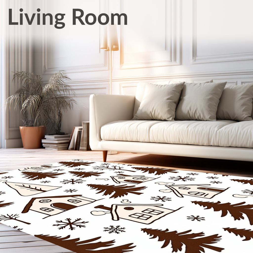 Cozy Winter Village Snowflakes Trees Rug