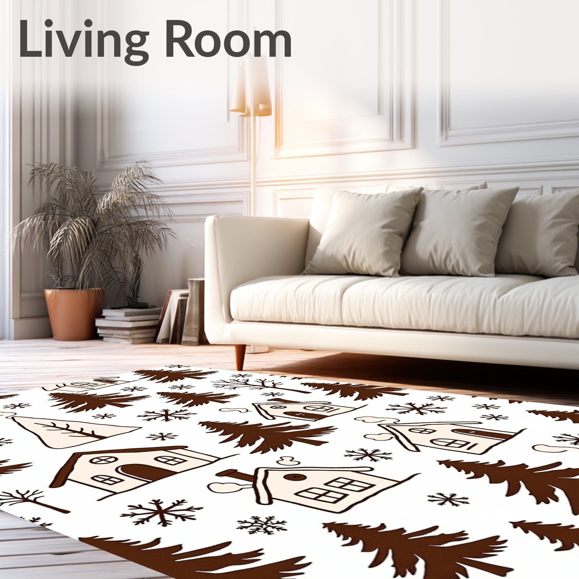 Cozy Winter Village Snowflakes Trees Rug