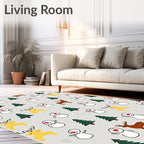 Charming Snowman and Deer Holiday Scene Rug