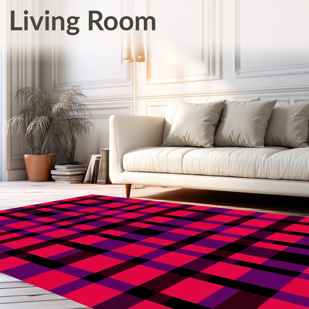 Vibrant Red Purple Plaid Checkered Rug
