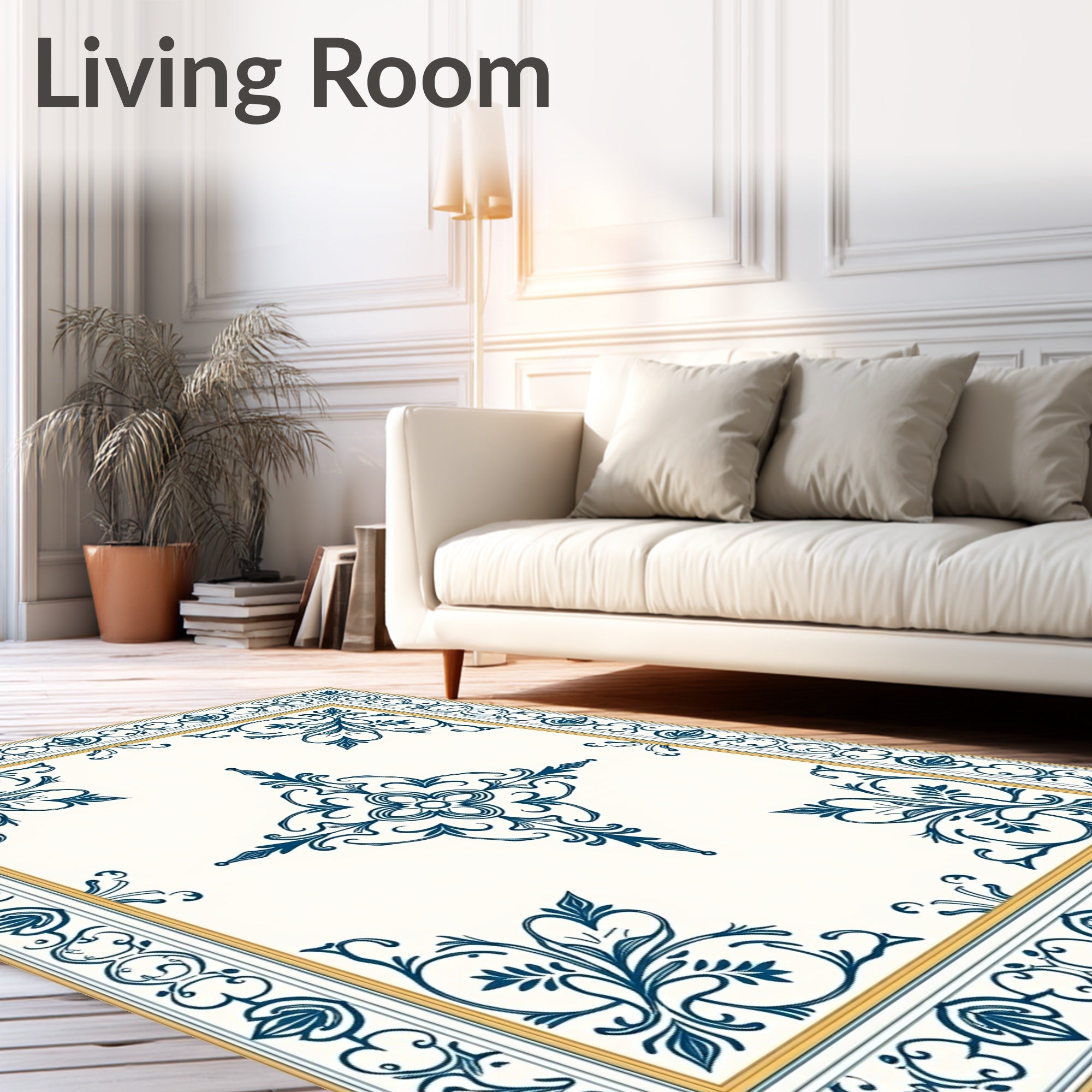 Classic Navy Floral Centered Square Rug