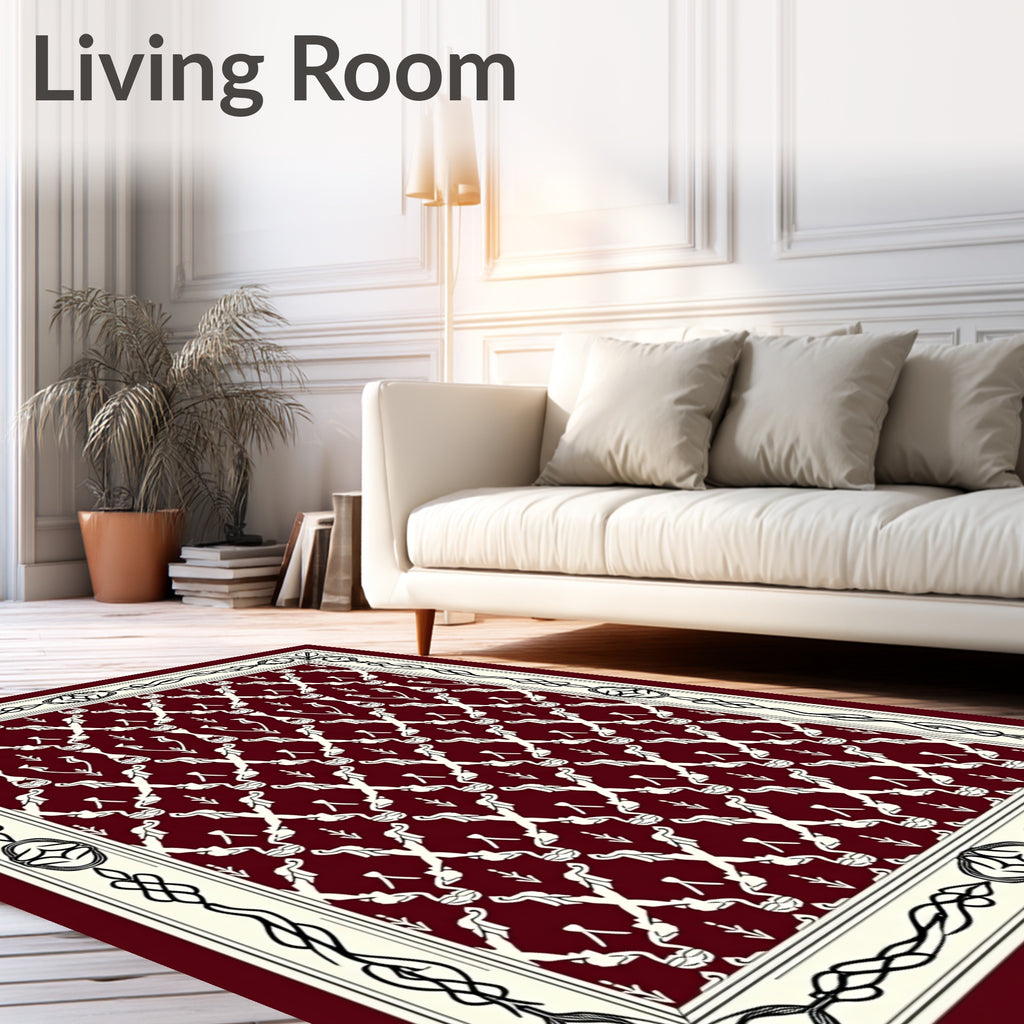 Crimson Cream Interlocking Diamond Frame Rug