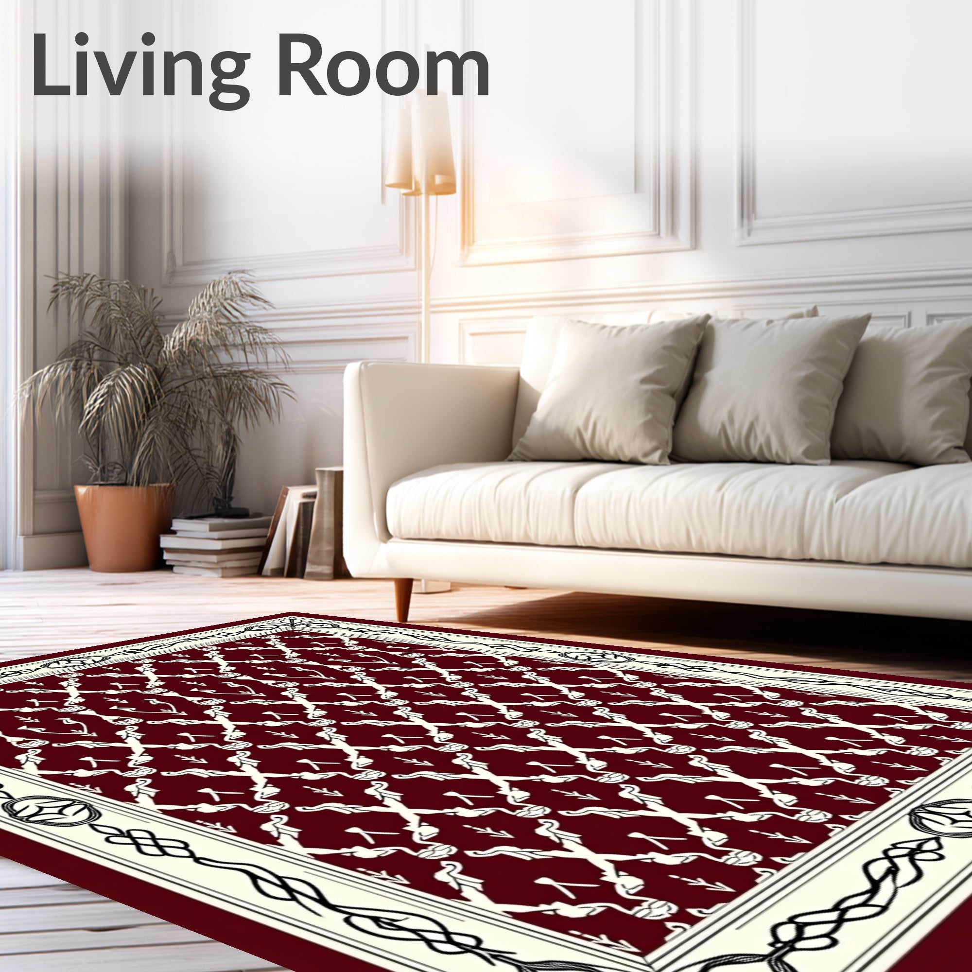 Crimson Cream Interlocking Diamond Frame Rug