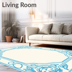 Blue Floral Acanthus Scroll Frame Rug